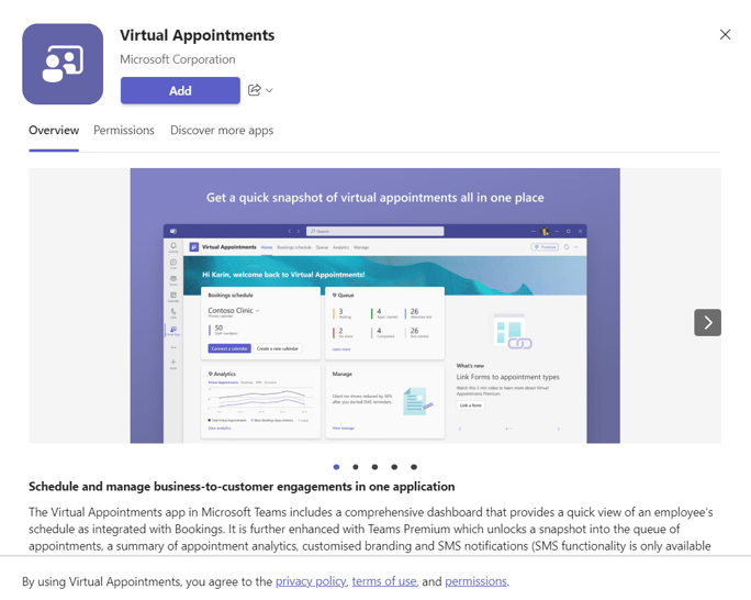 Screenshot of the Virtual Appointments app for Microsoft Teams