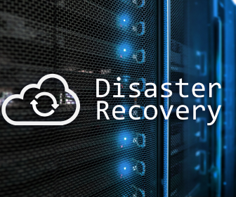 Photo of what appears to be a server with Disaster Recovery displayed on the foreground. 