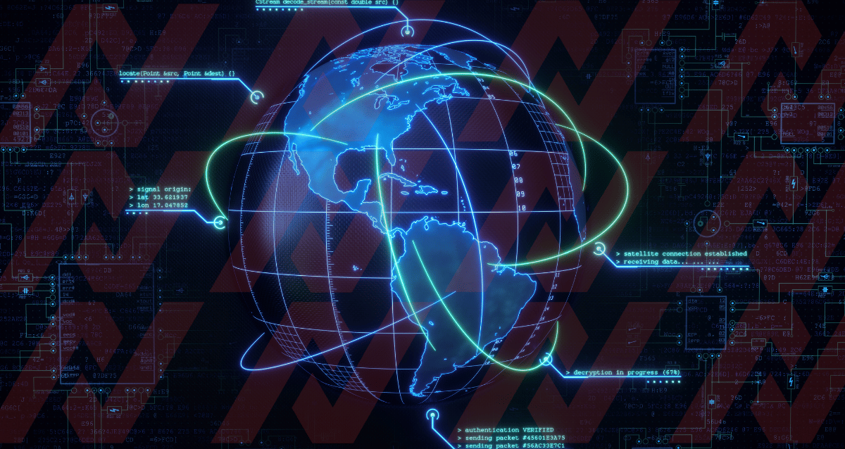 Image of digitalised globe with links swirling between countries and continents